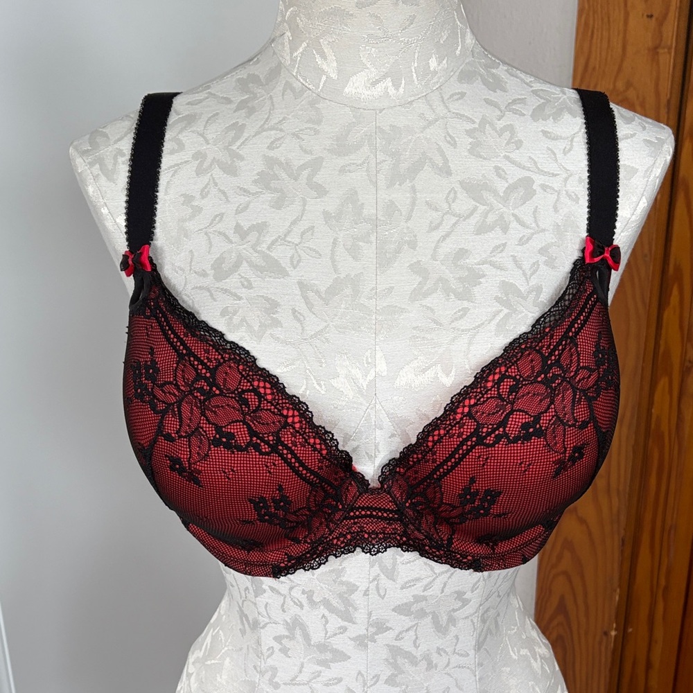 Chic Black and Red Lace Bra